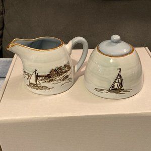 Sugar Bowl w/Lid & Creamer Set-2019 Coastal Sketchbook inHomestyleze Pottery-New